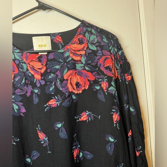 Anthropologie Maeve Gardenia Black Pink Purple Floral Linen Blend Blouse Top XS - Picture 7 of 16